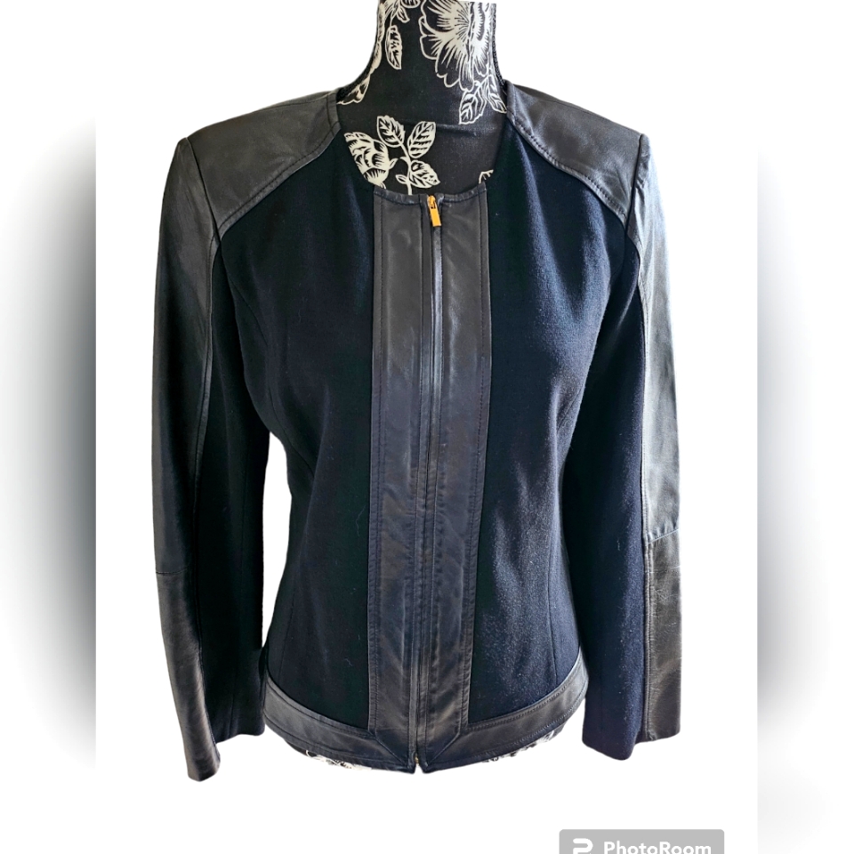 St. John Genuine Leather Trimmed Jacket